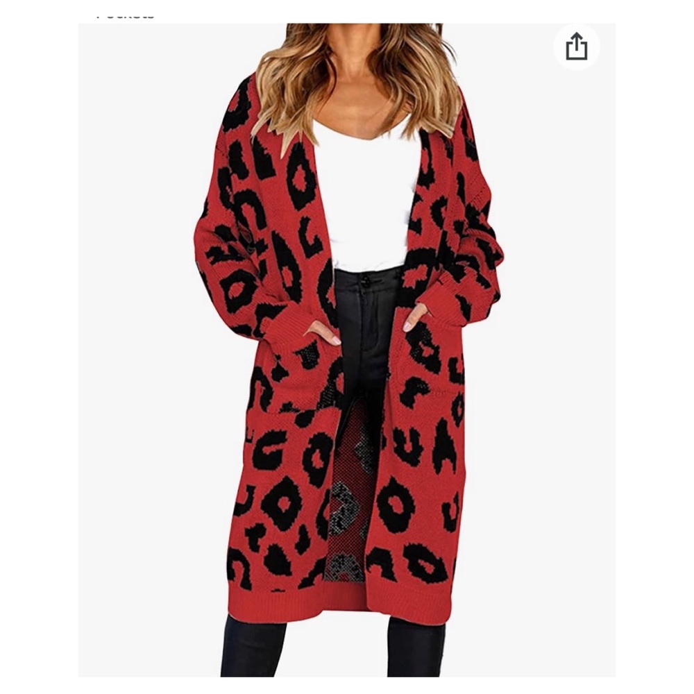 Women Long Sleeve Leopard Knit Long Sweater